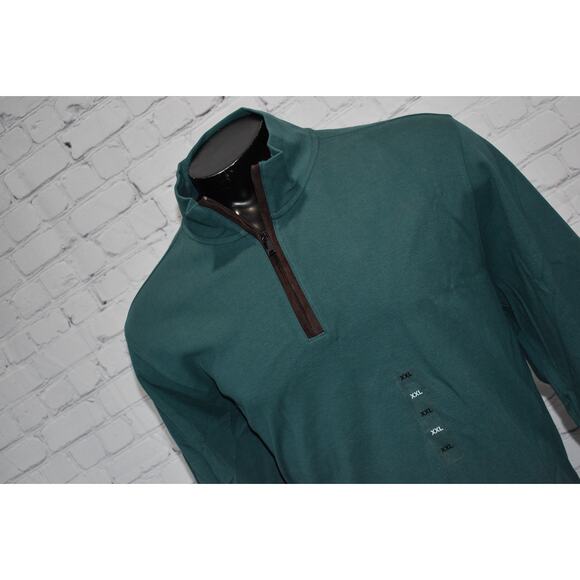 Tasso Elba Mens Size 2XL XXL Sweater Pullover Golf 1/4 Zip Green Cotton NEW TAGS - Picture 1 of 7